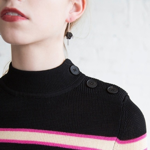 NEW ISABEL MARANT Knit Stripe Mockneck Shoulder Button Slim Pullover Sweater XS - Picture 7 of 11